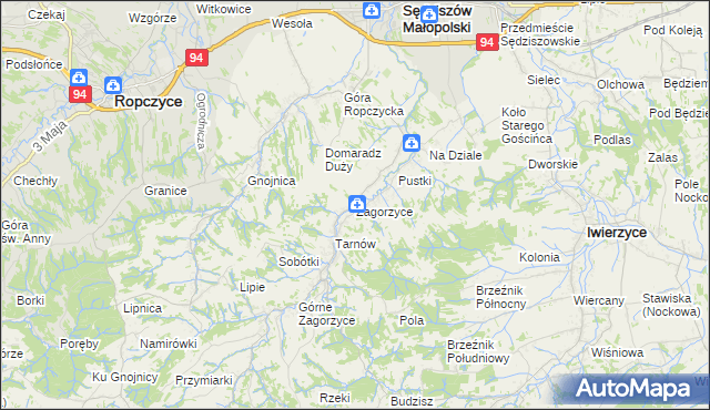 mapa Zagorzyce gmina Sędziszów Małopolski, Zagorzyce gmina Sędziszów Małopolski na mapie Targeo