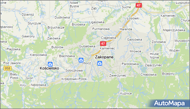 mapa Zakopanego, Zakopane na mapie Targeo