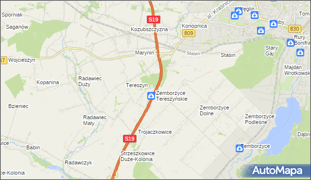 mapa Zemborzyce Tereszyńskie, Zemborzyce Tereszyńskie na mapie Targeo