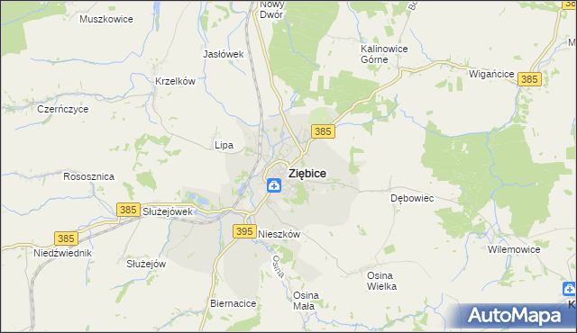 mapa Ziębice, Ziębice na mapie Targeo