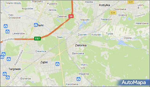 mapa Zielonka powiat wołomiński, Zielonka powiat wołomiński na mapie Targeo