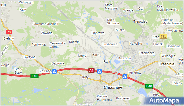 mapa Balin gmina Chrzanów, Balin gmina Chrzanów na mapie Targeo