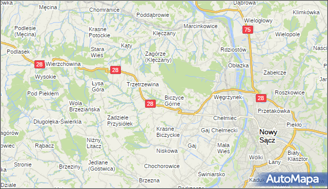 mapa Biczyce Górne, Biczyce Górne na mapie Targeo