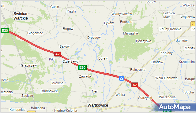 mapa Borek gmina Wartkowice, Borek gmina Wartkowice na mapie Targeo