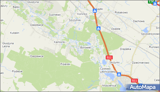 mapa Borówiec gmina Kórnik, Borówiec gmina Kórnik na mapie Targeo
