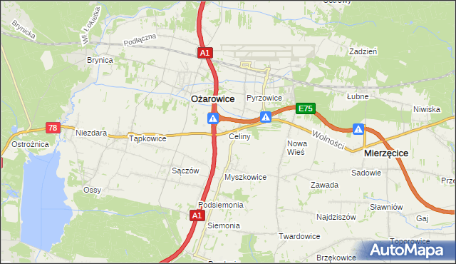 mapa Celiny gmina Ożarowice, Celiny gmina Ożarowice na mapie Targeo