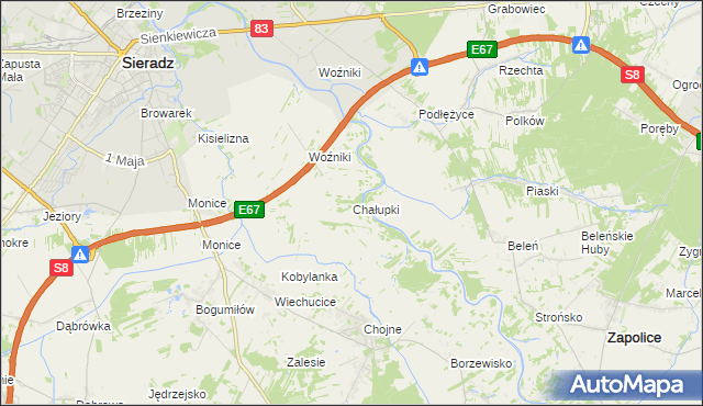 mapa Chałupki gmina Sieradz, Chałupki gmina Sieradz na mapie Targeo