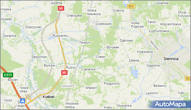 mapa Chełst gmina Siennica, Chełst gmina Siennica na mapie Targeo
