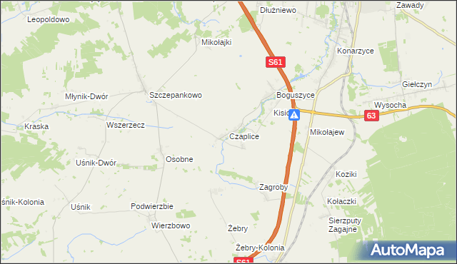 mapa Czaplice gmina Łomża, Czaplice gmina Łomża na mapie Targeo