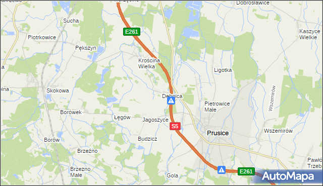 mapa Dębnica gmina Prusice, Dębnica gmina Prusice na mapie Targeo