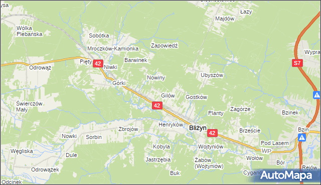 mapa Gilów gmina Bliżyn, Gilów gmina Bliżyn na mapie Targeo
