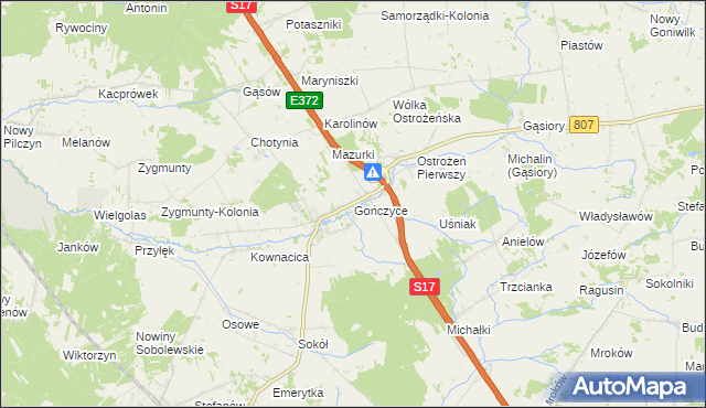 mapa Gończyce, Gończyce na mapie Targeo