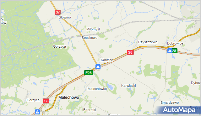 mapa Karwice gmina Malechowo, Karwice gmina Malechowo na mapie Targeo