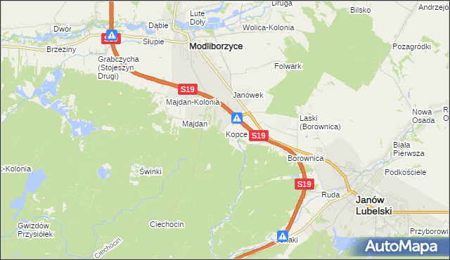 mapa Kopce gmina Janów Lubelski, Kopce gmina Janów Lubelski na mapie Targeo