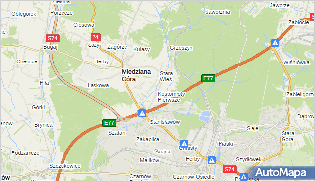 mapa Kostomłoty Pierwsze, Kostomłoty Pierwsze na mapie Targeo