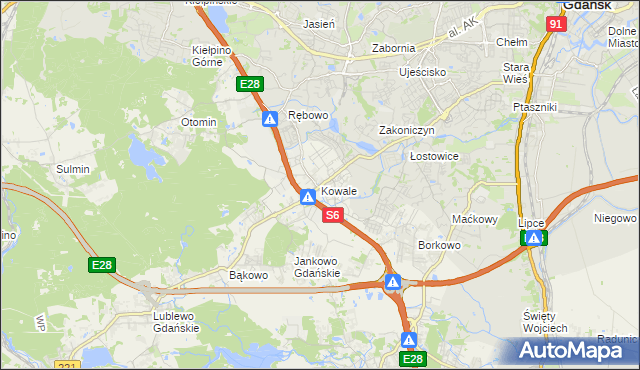 mapa Kowale gmina Kolbudy, Kowale gmina Kolbudy na mapie Targeo