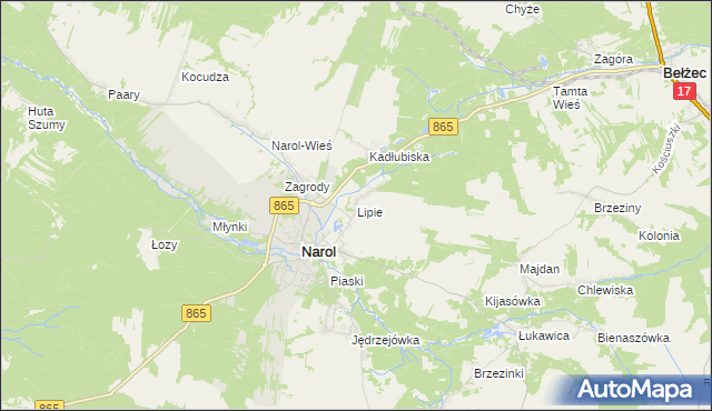 mapa Lipie gmina Narol, Lipie gmina Narol na mapie Targeo