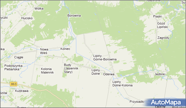 mapa Lipiny Górne-Borowina, Lipiny Górne-Borowina na mapie Targeo