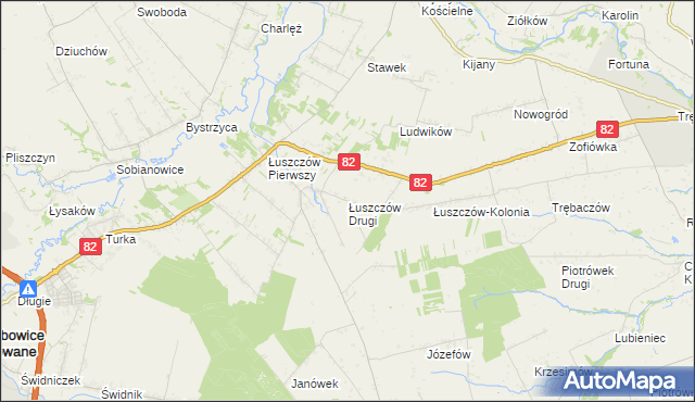 mapa Łuszczów Drugi, Łuszczów Drugi na mapie Targeo