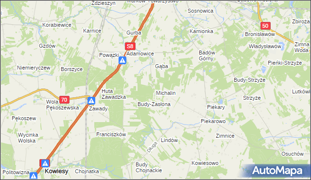 mapa Michalin gmina Mszczonów, Michalin gmina Mszczonów na mapie Targeo