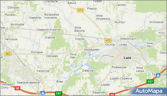 mapa Mikołajówek gmina Łask, Mikołajówek gmina Łask na mapie Targeo