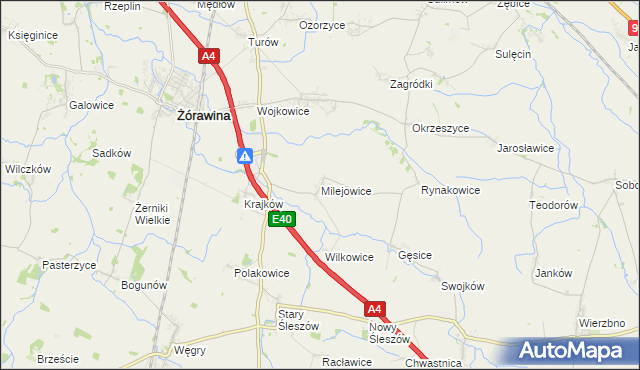 mapa Milejowice gmina Żórawina, Milejowice gmina Żórawina na mapie Targeo