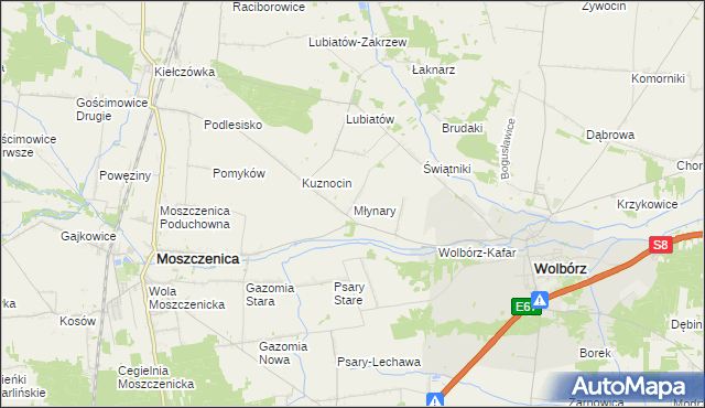 mapa Młynary gmina Wolbórz, Młynary gmina Wolbórz na mapie Targeo