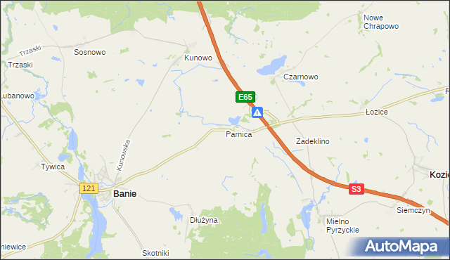 mapa Parnica gmina Banie, Parnica gmina Banie na mapie Targeo