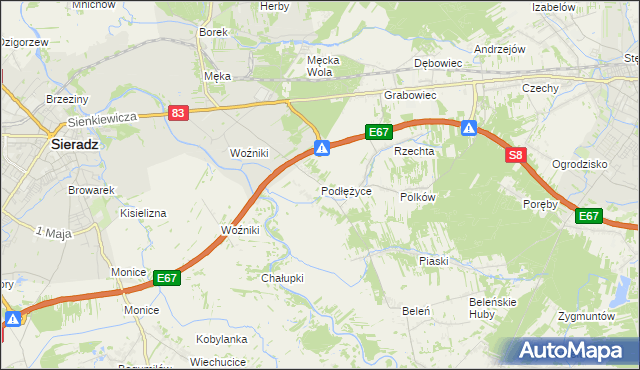 mapa Podłężyce, Podłężyce na mapie Targeo