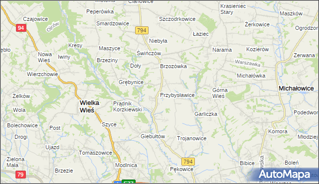 mapa Przybysławice gmina Zielonki, Przybysławice gmina Zielonki na mapie Targeo