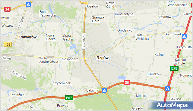 mapa Rzgów powiat łódzki wschodni, Rzgów powiat łódzki wschodni na mapie Targeo