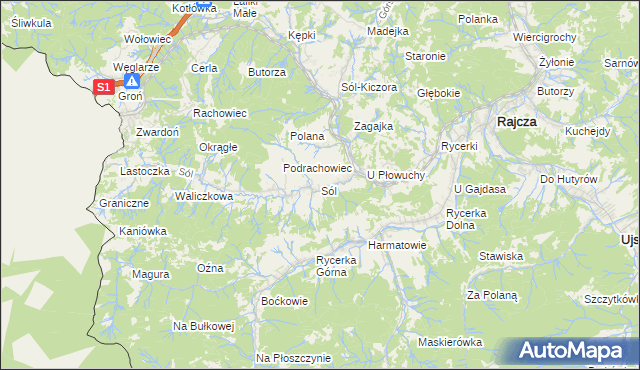 mapa Sól gmina Rajcza, Sól gmina Rajcza na mapie Targeo