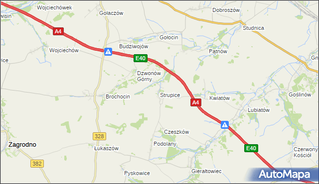 mapa Strupice gmina Chojnów, Strupice gmina Chojnów na mapie Targeo