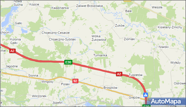 mapa Tymianka gmina Kotuń, Tymianka gmina Kotuń na mapie Targeo