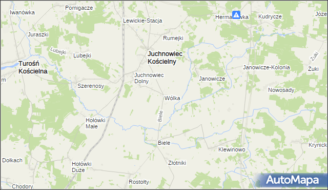 mapa Wólka gmina Juchnowiec Kościelny, Wólka gmina Juchnowiec Kościelny na mapie Targeo
