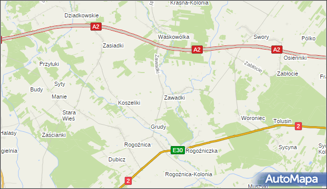 mapa Zawadki gmina Międzyrzec Podlaski, Zawadki gmina Międzyrzec Podlaski na mapie Targeo