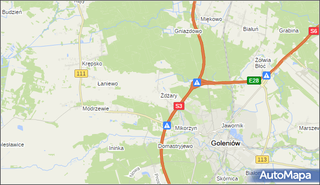 mapa Żdżary gmina Goleniów, Żdżary gmina Goleniów na mapie Targeo