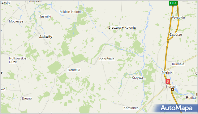mapa Bobrówka gmina Jaświły, Bobrówka gmina Jaświły na mapie Targeo