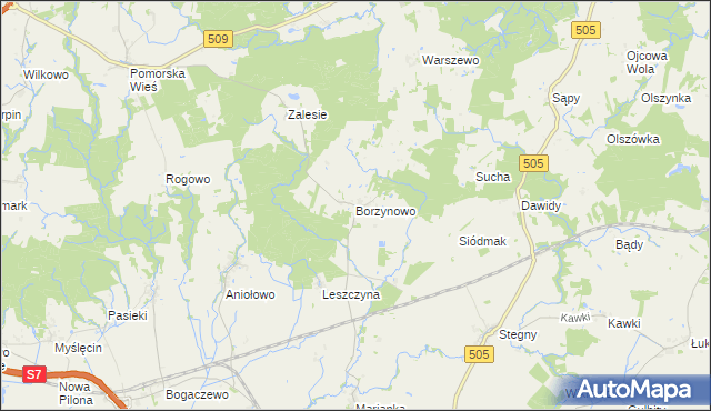 mapa Borzynowo gmina Pasłęk, Borzynowo gmina Pasłęk na mapie Targeo