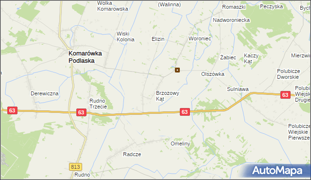 mapa Brzozowy Kąt gmina Komarówka Podlaska, Brzozowy Kąt gmina Komarówka Podlaska na mapie Targeo