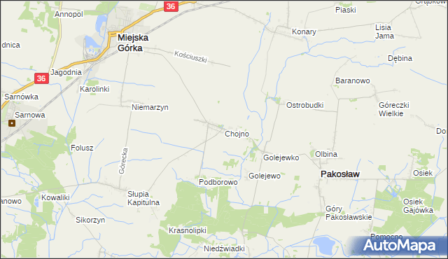 mapa Chojno gmina Pakosław, Chojno gmina Pakosław na mapie Targeo