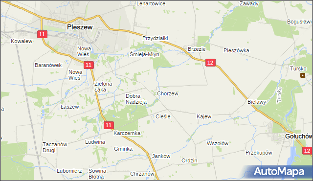 mapa Chorzew gmina Pleszew, Chorzew gmina Pleszew na mapie Targeo