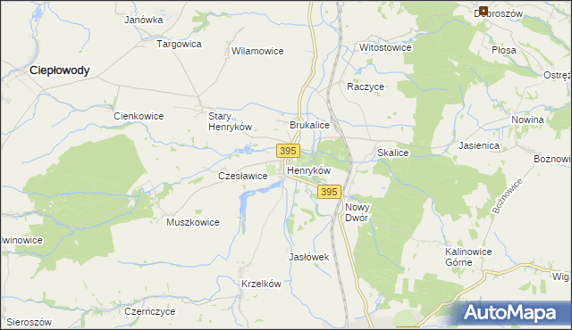 mapa Henryków gmina Ziębice, Henryków gmina Ziębice na mapie Targeo