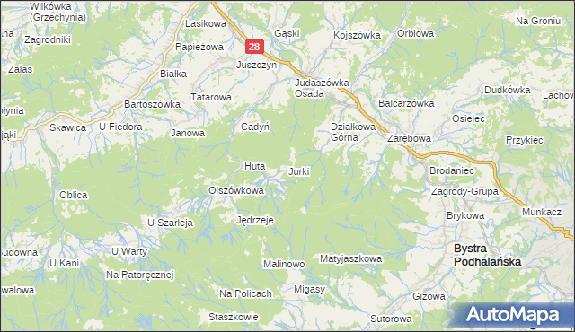 mapa Jurki gmina Maków Podhalański, Jurki gmina Maków Podhalański na mapie Targeo