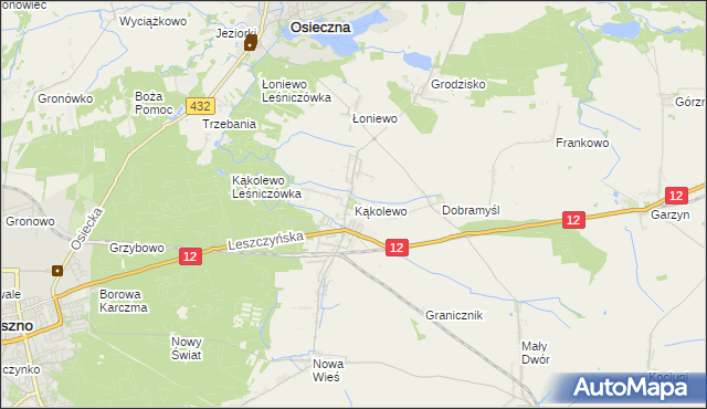 mapa Kąkolewo gmina Osieczna, Kąkolewo gmina Osieczna na mapie Targeo