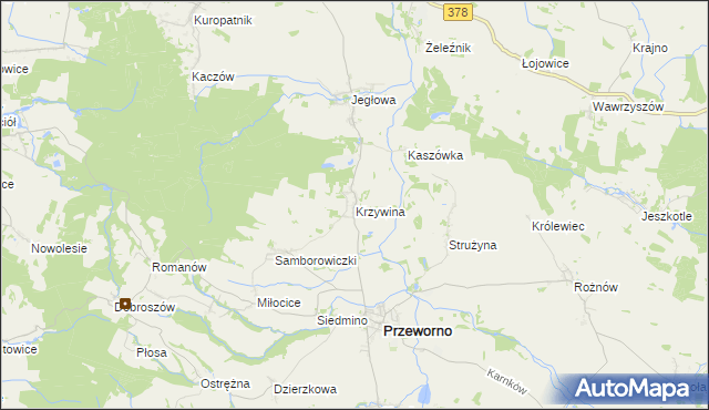 mapa Krzywina, Krzywina na mapie Targeo