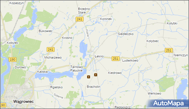 mapa Łekno gmina Wągrowiec, Łekno gmina Wągrowiec na mapie Targeo