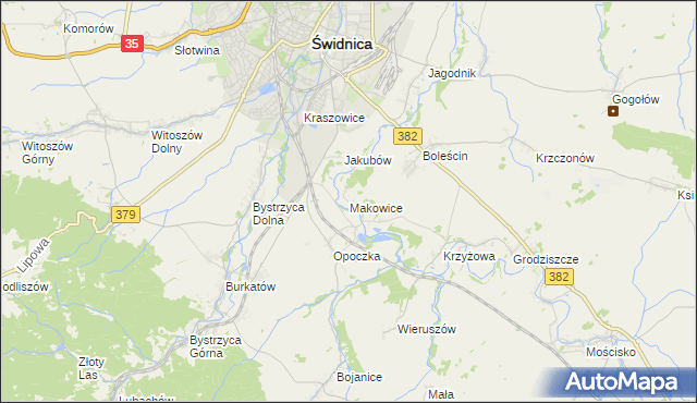 mapa Makowice gmina Świdnica, Makowice gmina Świdnica na mapie Targeo