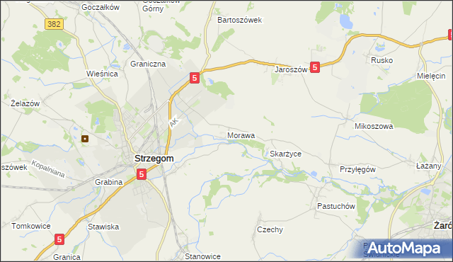 mapa Morawa gmina Strzegom, Morawa gmina Strzegom na mapie Targeo