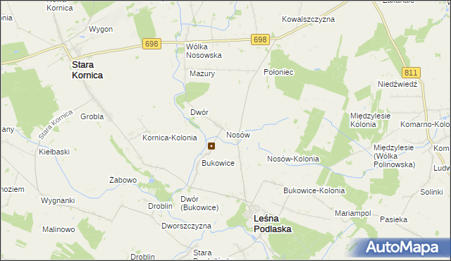 mapa Nosów gmina Leśna Podlaska, Nosów gmina Leśna Podlaska na mapie Targeo
